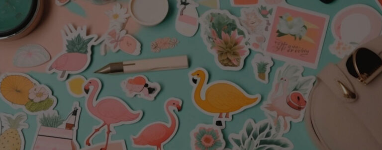 Figürliche Sticker auf blauem Tisch