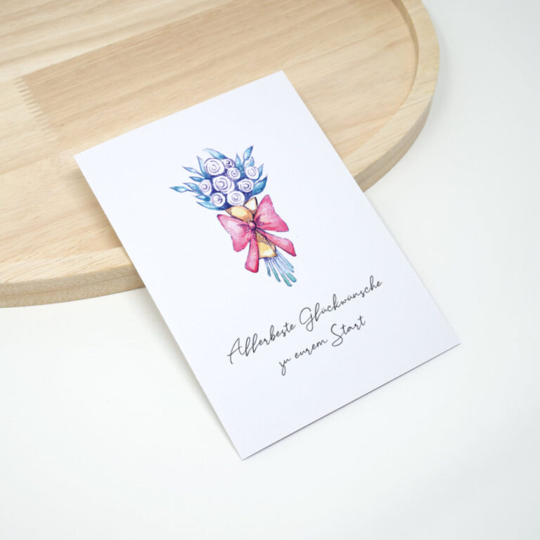 Aquarell Glückwunschkarte Hochzeit Blumenstrau