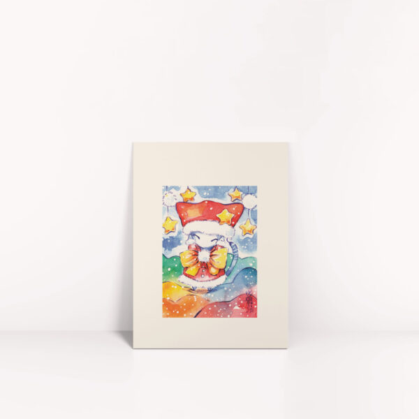 Kunstdruck von Katze im Nikolauskostüm