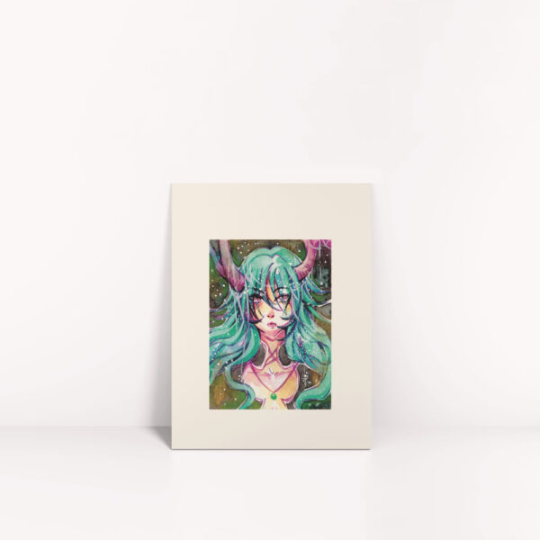 Kunstdruck von Manga Zeichnung Dämonin mit Horn