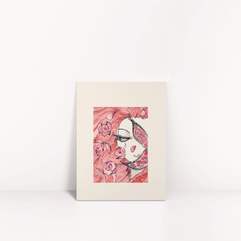 Kunstdruck Manga Zeichnung Figur mit rotem Schmetterling