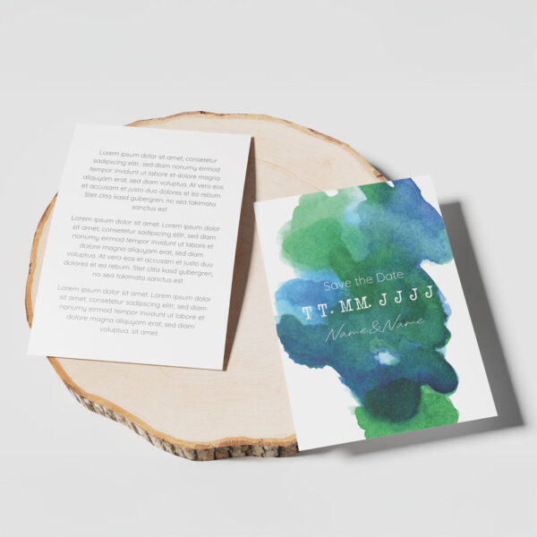 Aquarell Save the Date Karten auf Baumscheibe