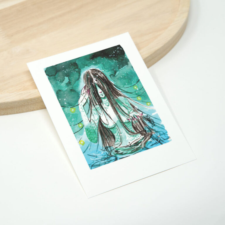 Kunstdruck von Meerjungfrau mit schwarzen Haaren