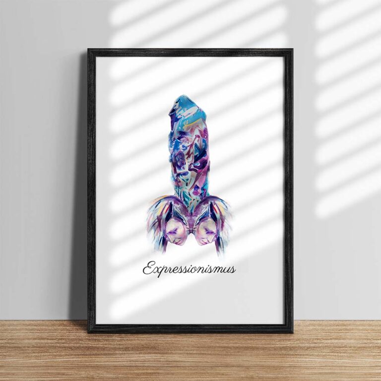 A3 Poster mit abstrakter Penis Kunst im Expressionismus Stil, eingrahmt