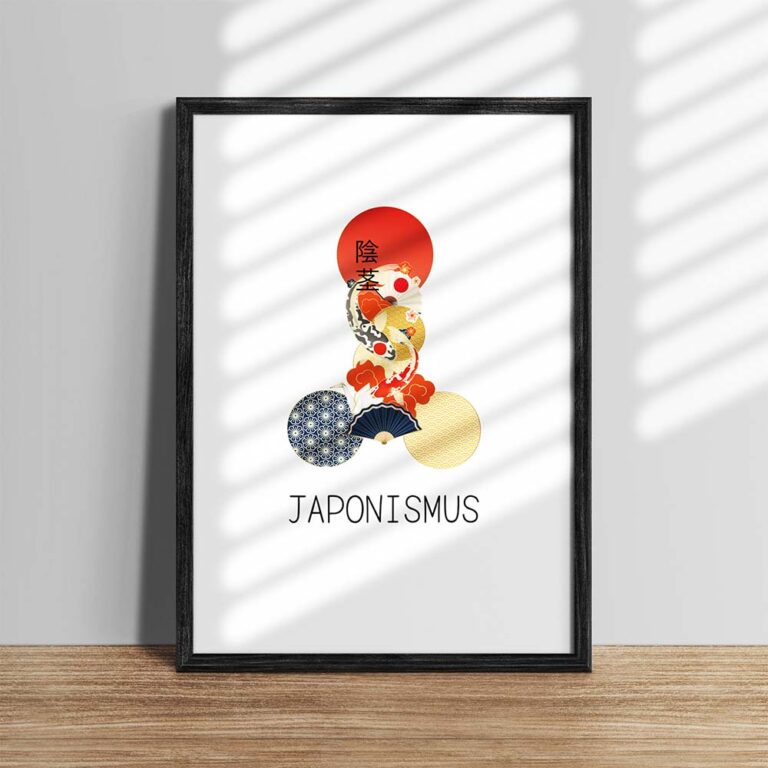 Poster abstrakte Penis Kunst im Japonismus Stil, eingerahmt