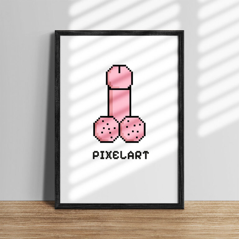 Poster abstrakte Penis Kunst, Pixelart Stil, eingerahmt