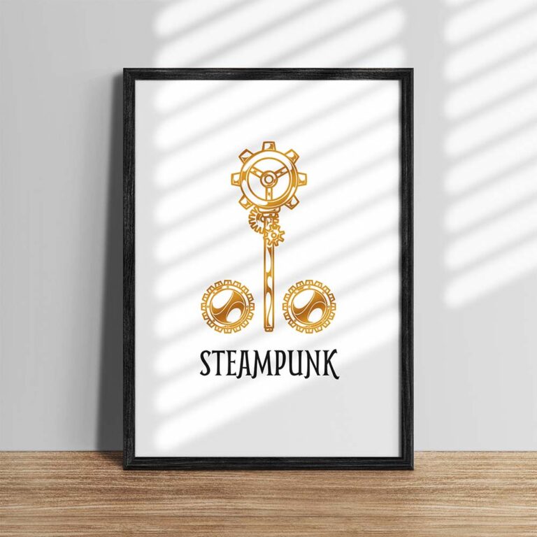 Poster Penis abstrakt Kunststil Steampunk, eingerahmt