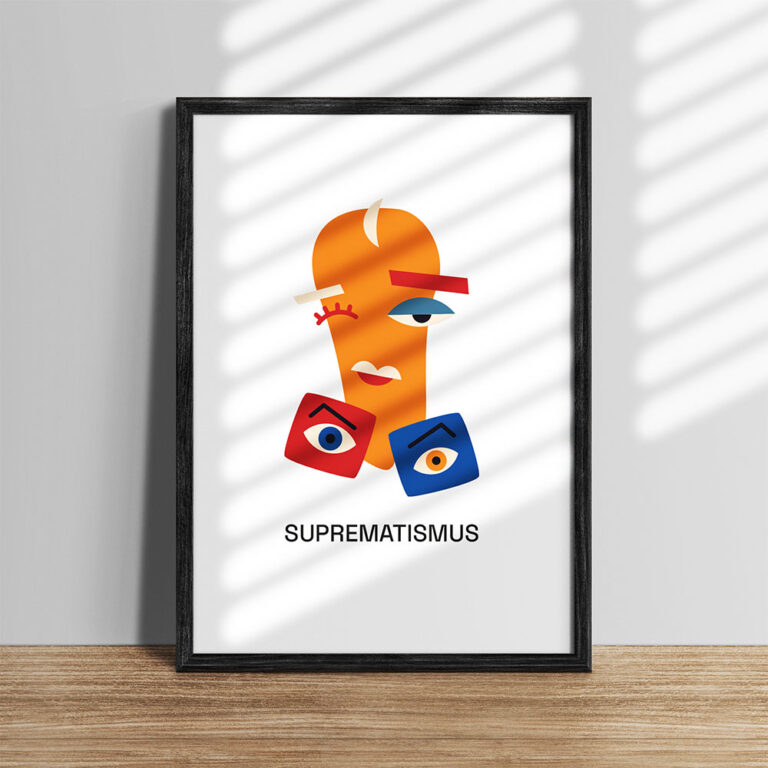 A3 Penis Poster im abstrakten Stil, Suprematismus, eingerahmt
