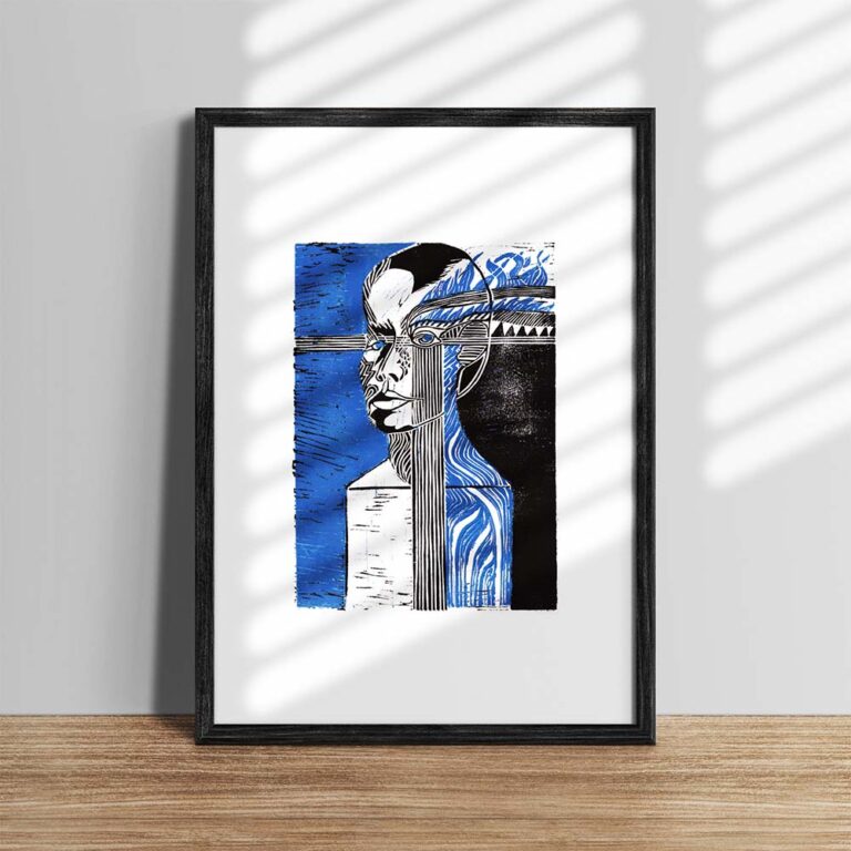Abstraktes Portrait Poster, blau schwarz