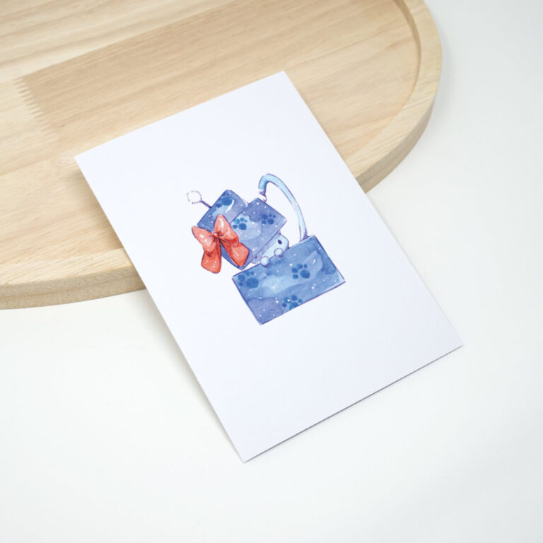 Geburtstagskarte Katze in blauer Torte