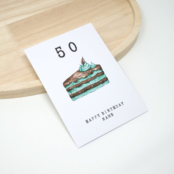 Geburtstagkarte Tortenstück Schoko Mint