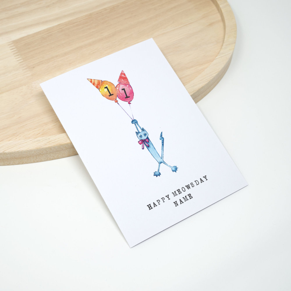 Geburtstagskarte Katze Luftballons