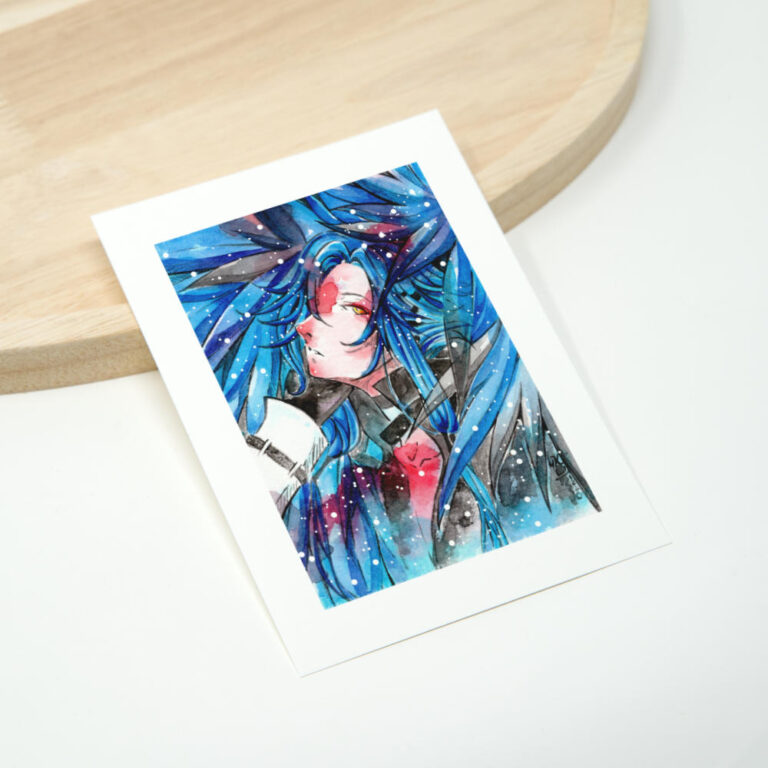 Kunstdruck von Manga Engel mit blauen Haaren