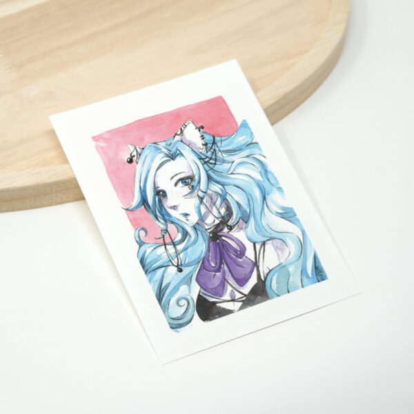 blauhaarige Catgirl mit Gothik Klamotten im Manga Stil