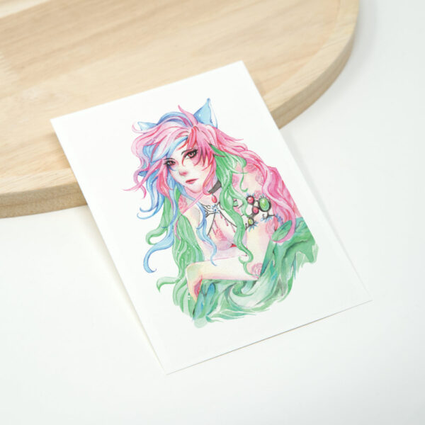 Bunthaarige Catgirl Dame im Manga Stil
