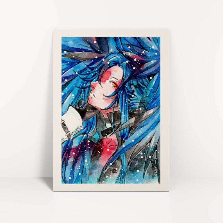 Kunstdruck von Manga Engel mit blauen Haaren