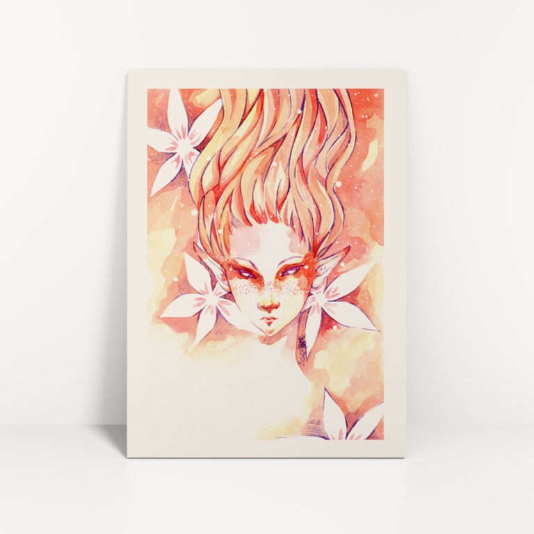 Kunstdruck mit Manga Zeichnung Feuerelfe