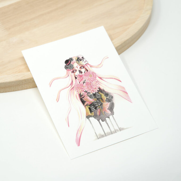 Kunstdruck von Sugar Skull Frau mit Blumenstrauß