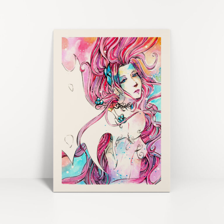 Kunstdruck von Dämonin mit weißen Flügel