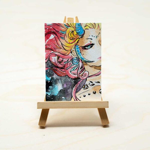 Mini Manga Zeichnung mit Dämon auf Staffelei