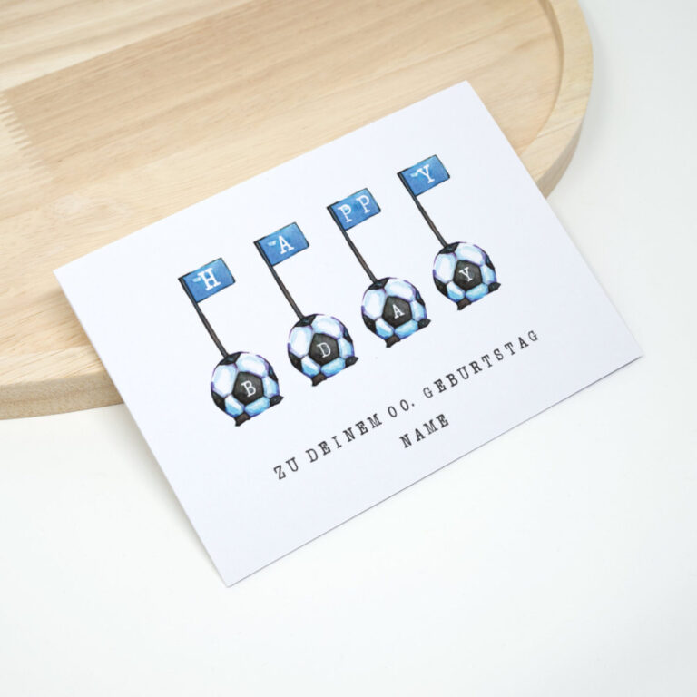 Personalisierte Geburtstagskarte mit Fußball Motiv in Aquarell gezeichnet