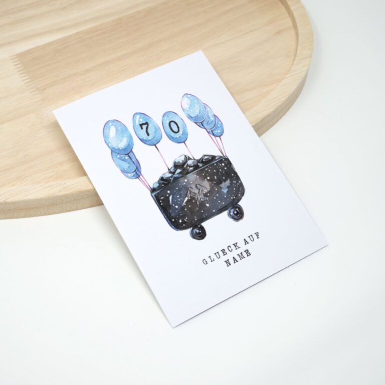 Pott Geburtstagskarte Kohlenlore blaue Luftballons