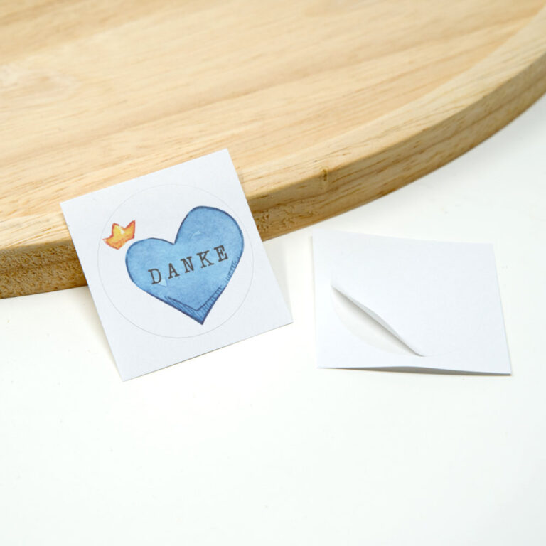 Runde Dankesticker mit blauem Herz