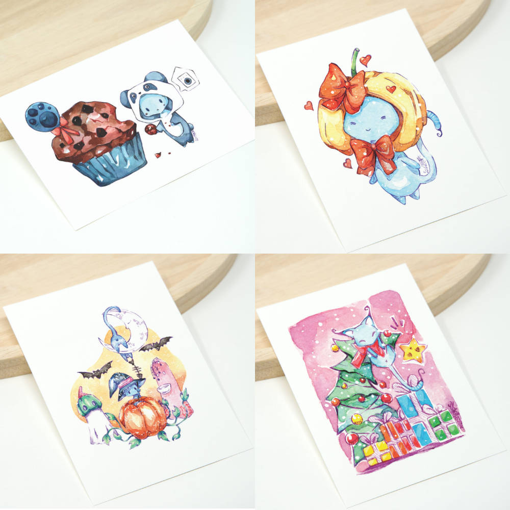 Übersicht 4 Katzen Manga Sammelkarten 1 von Psychokitty