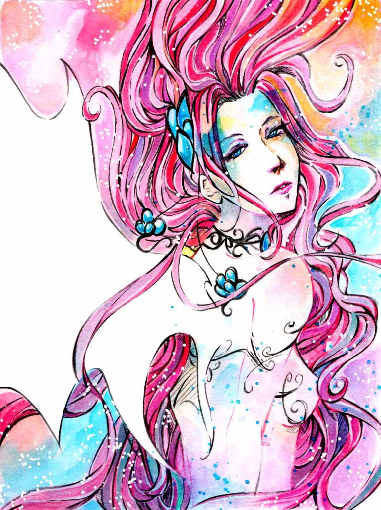 Rothaarige Manga Frau mit weißen Dämonenflügel