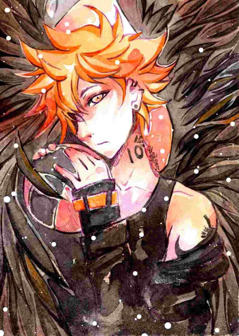 Manga Figur Hinata Shoko mit schwarzen Flügeln