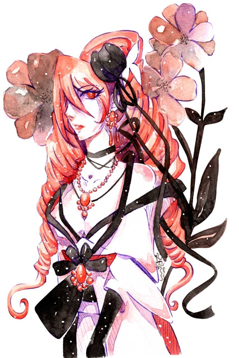 Rothaarige Manga Gothik Frau im Kimono