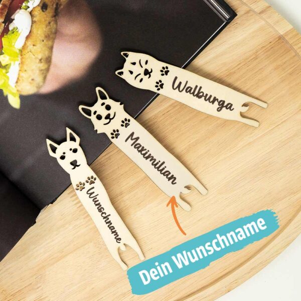 Tier Lesezeichen aus Holz - Motiv Hund auf Holz gelasert mit individueller Wunschgravur