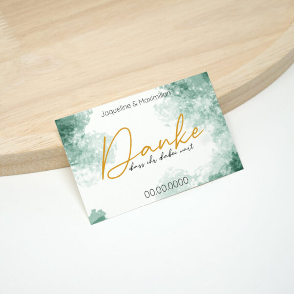 Kleine Hochzeit Dankeskarten, grün mit goldener Schrift