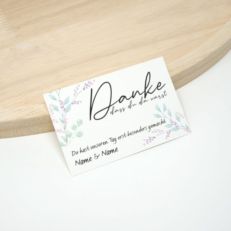 Kleine Dankekarte für Hochzeit, minimalistisch mit Blumen