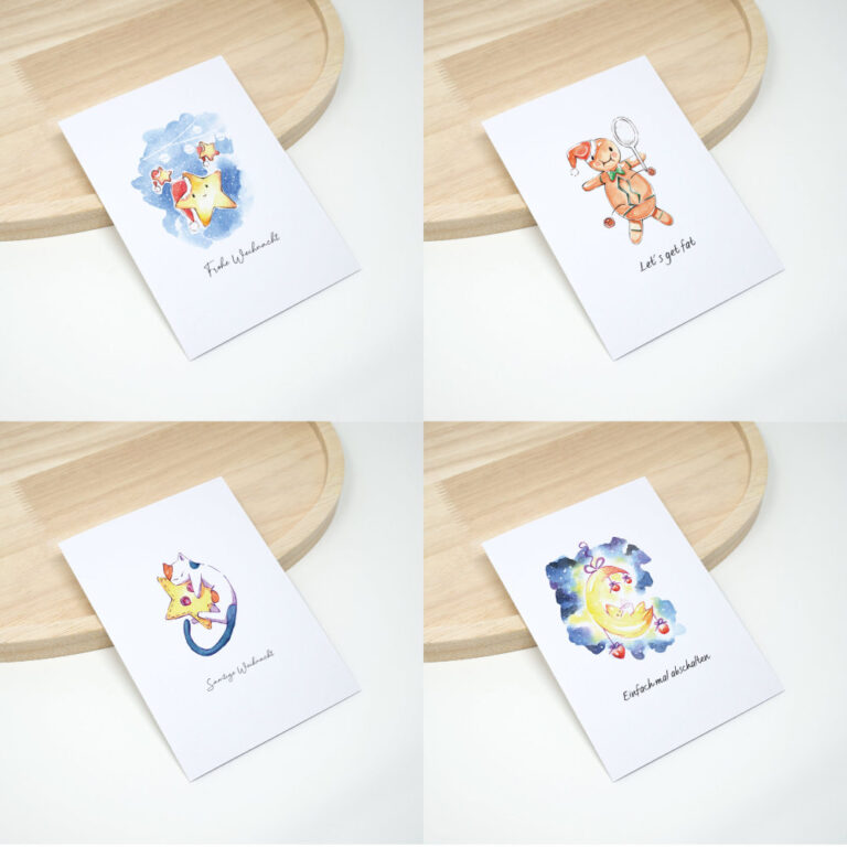 4 Weihnachtskarten Set, Motiv kleiner Stern