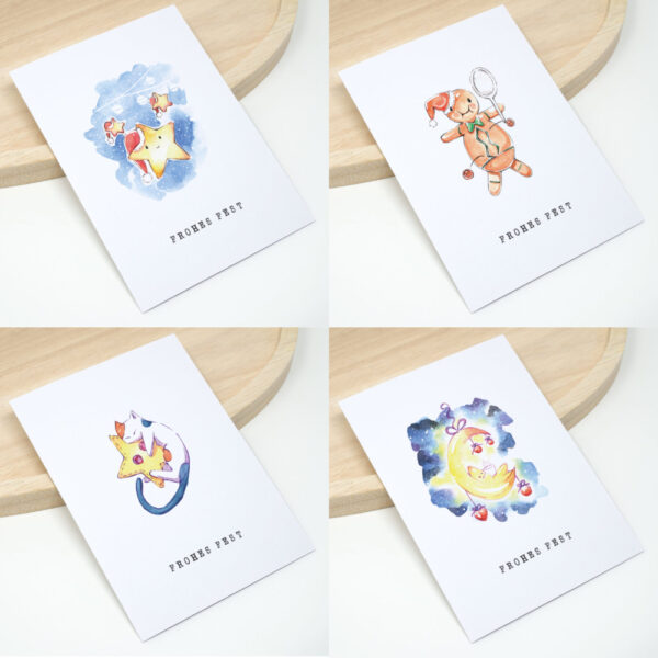 4 Weihnachtskarten Set, Motiv kleiner Stern