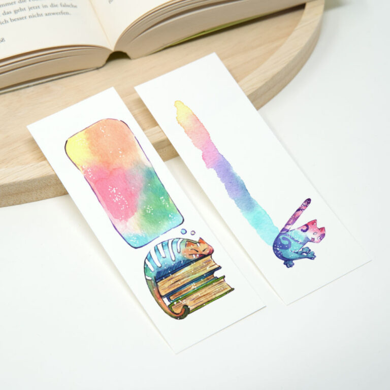 Aquarell Katzen Lesezeichen neben einem offenen Buch