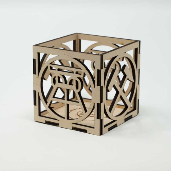 Ruhrpott Teelichthalter aus Holz gelasert aus 3mm Bastelholz mit dem Motiven Förderturm und Hacke & Schlegel