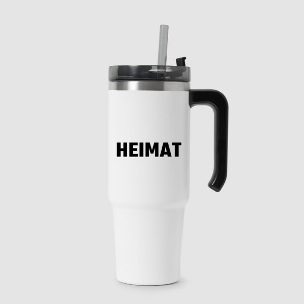 Ruhrpott Aufkleber aus Vinyl. Motiv Heimat Schriftzug auf einen Tumbler geklebt