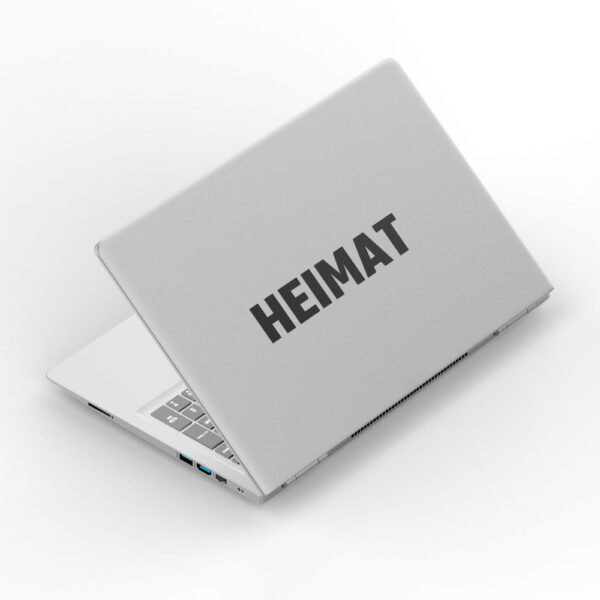 Ruhrpott Aufkleber aus Vinyl. Motiv Heimat Schriftzug auf einen Laptop geklebt