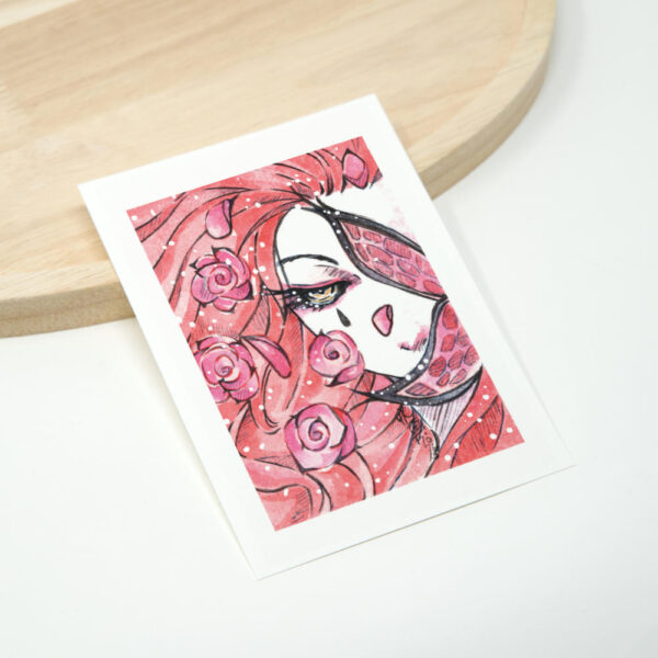 Manga Sammelkarte Aquarell Zeichnung rothaariges Mädchen mit Schmetterling