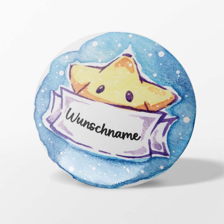 Personalisierter Namensbutton mit Wunschnamen. Motiv: Aquarell Kleiner Stern