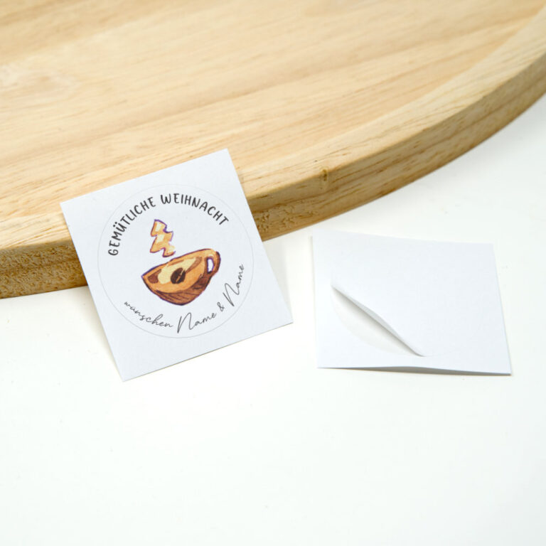 Personalisierte Weihnachtssticker, Frohe Weihnacht mit Aquarell Kaffee Zeichnung