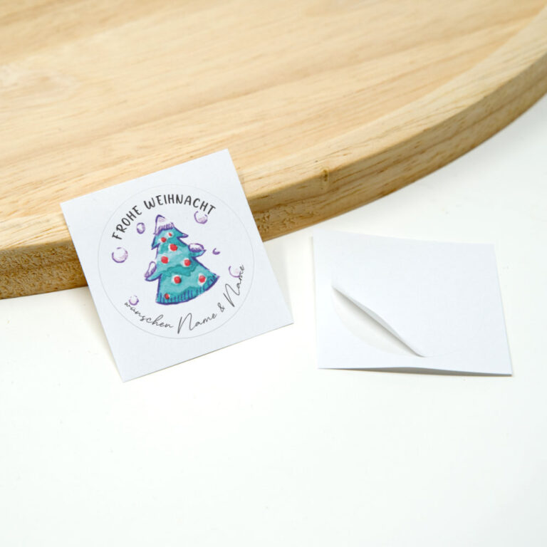 Personalisierte Weihnachtssticker, Frohe Weihnacht mit Aquarell Weihnachtsbaum Zeichnung