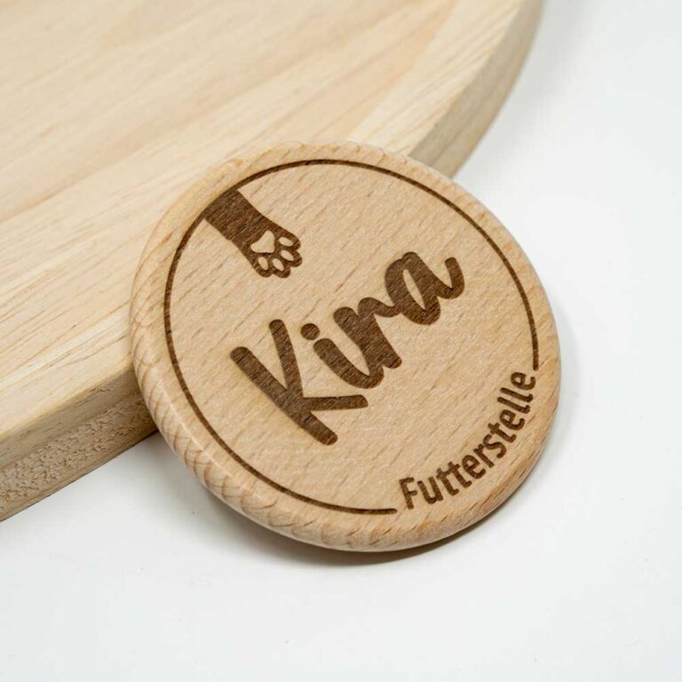 Futterstelle Holzschild für Katzen mit Wunschgravur