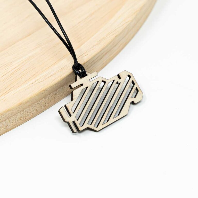 Auto Spiegelanhänger aus Holz - Motorkontrollleuchte