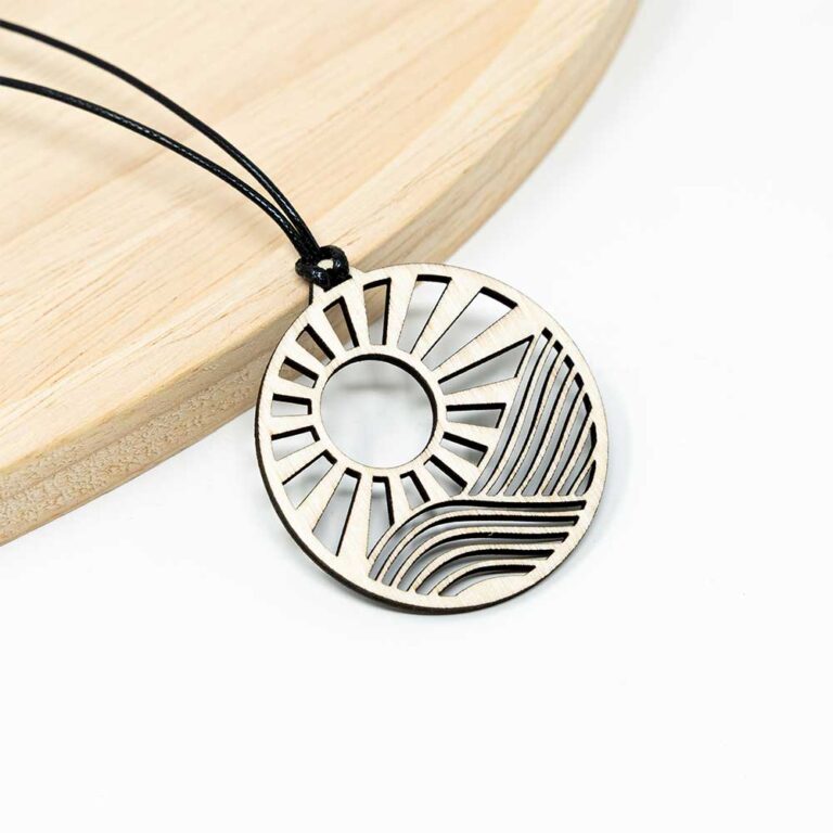 Auto Spiegelanhänger aus Holz - Sonne und Wellen