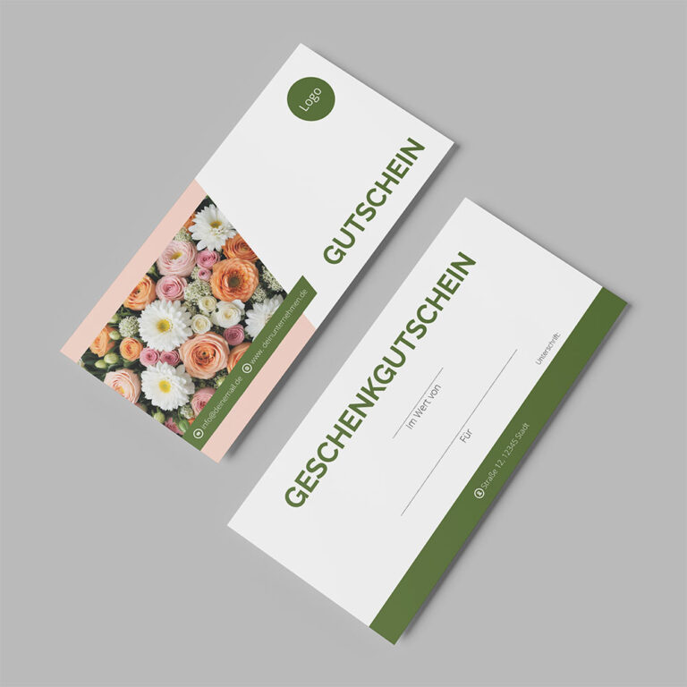 Floral Gutschein Design, Vorder- und Rückseite