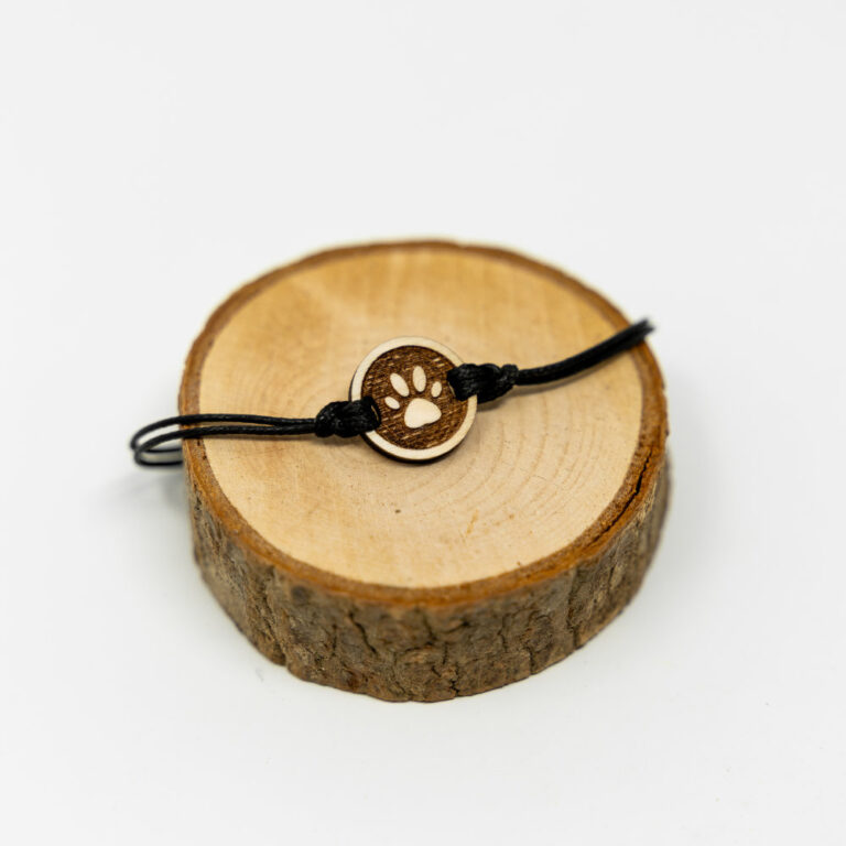 Personalisiertes Tiergedenk Armband, Kordel mit Holz Anhänger