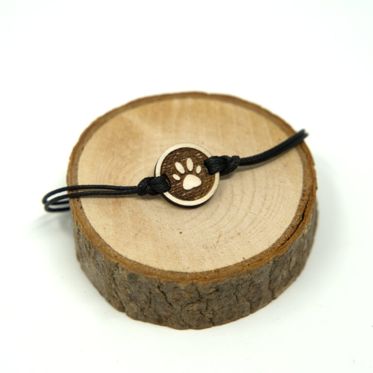 Personalisiertes Tiergedenk Armband, Kordel mit Holz Anhänger